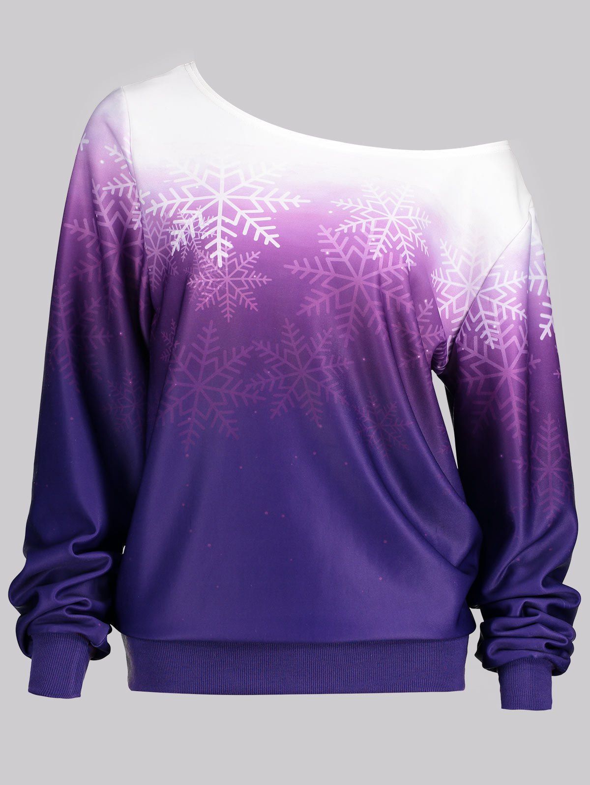 

Snowflake Print Skew Neck Ombre Sweatshirt, Purple