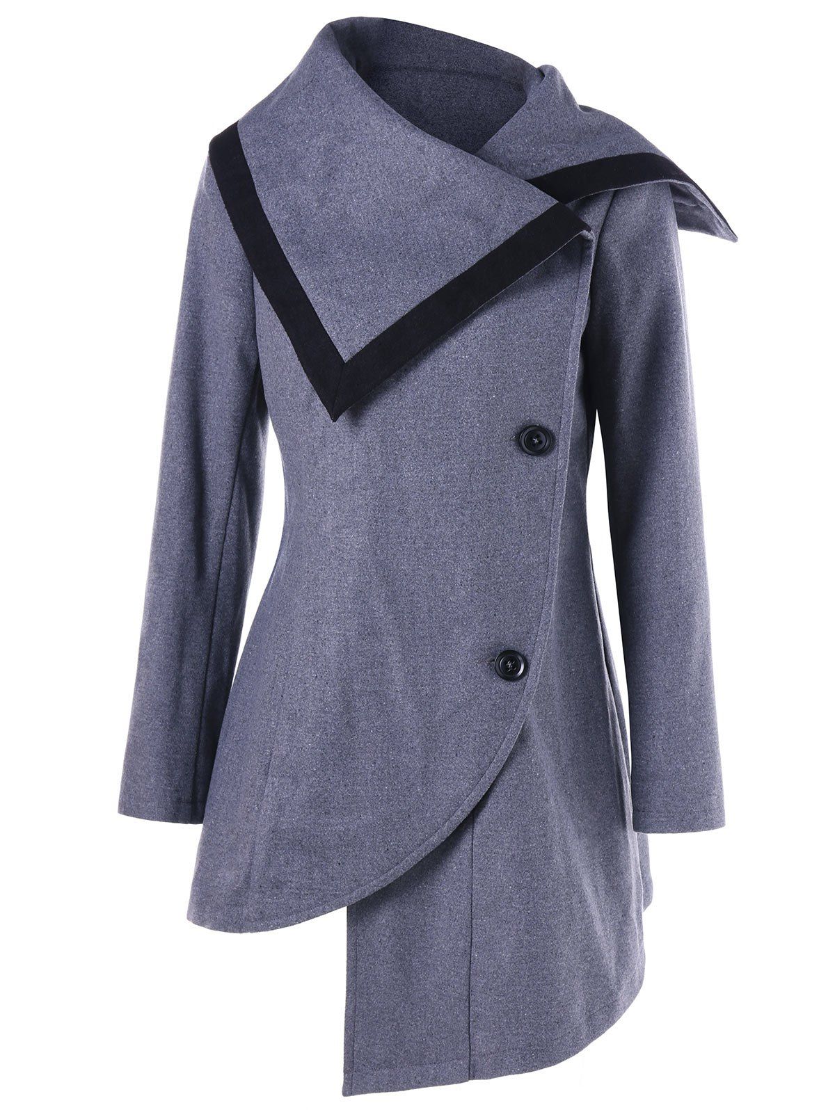 

Oblique Button High Low Tunic Wool Coat, Gray