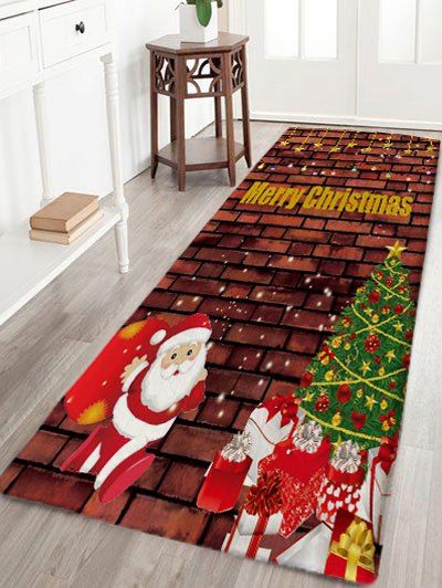 

Christmas Tree Brick Wall Santa Claus Flannel Nonslip Bath Rug, Brick-red