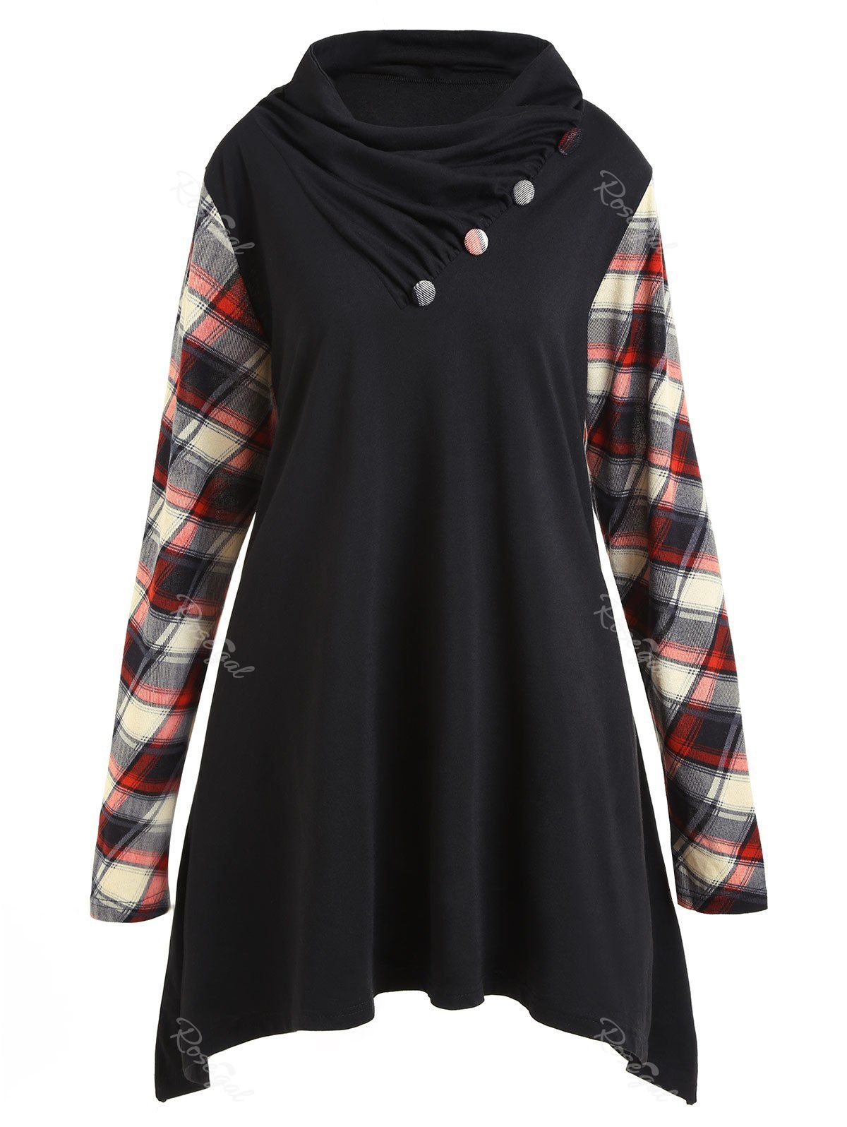 2019 plus size plaid babydoll tunic t shirt