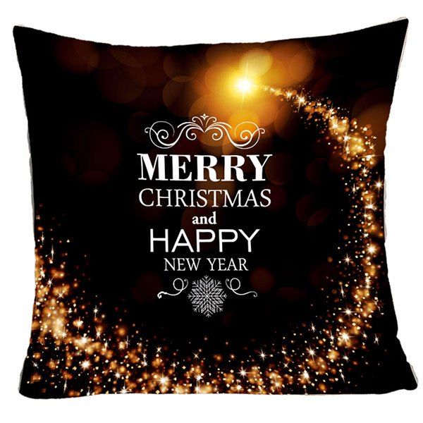 

Christmas Letter Print Decorative Throw Pillow Case, Black