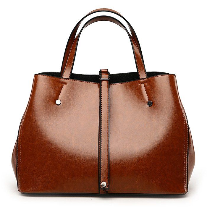 

Buckle Strap Rivets Handbag With Strap, Brown