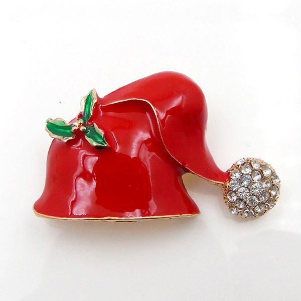 

Rhinestone Christmas Hat Cute Brooch, Red