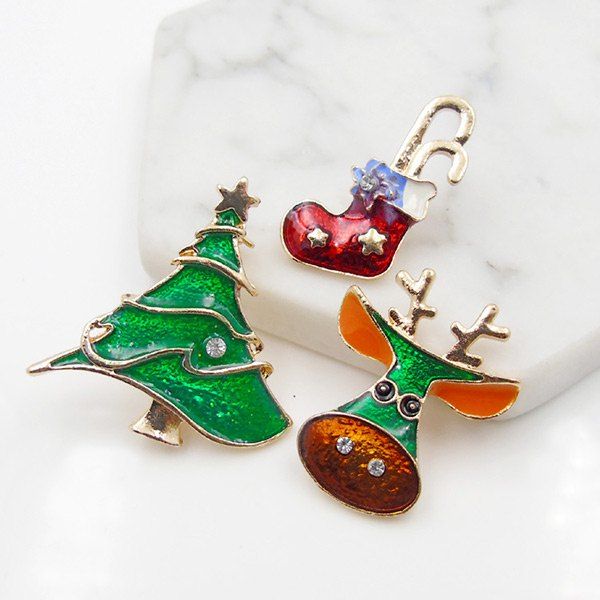 

Christmas Deer Shoe Star Tree Brooch Set, Green