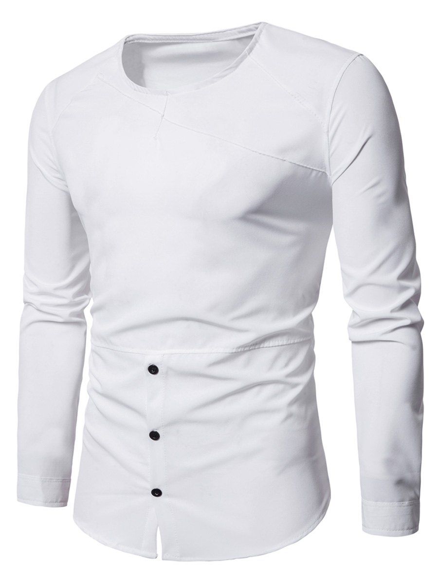 

Round Neck Half Buttoned Tee, White