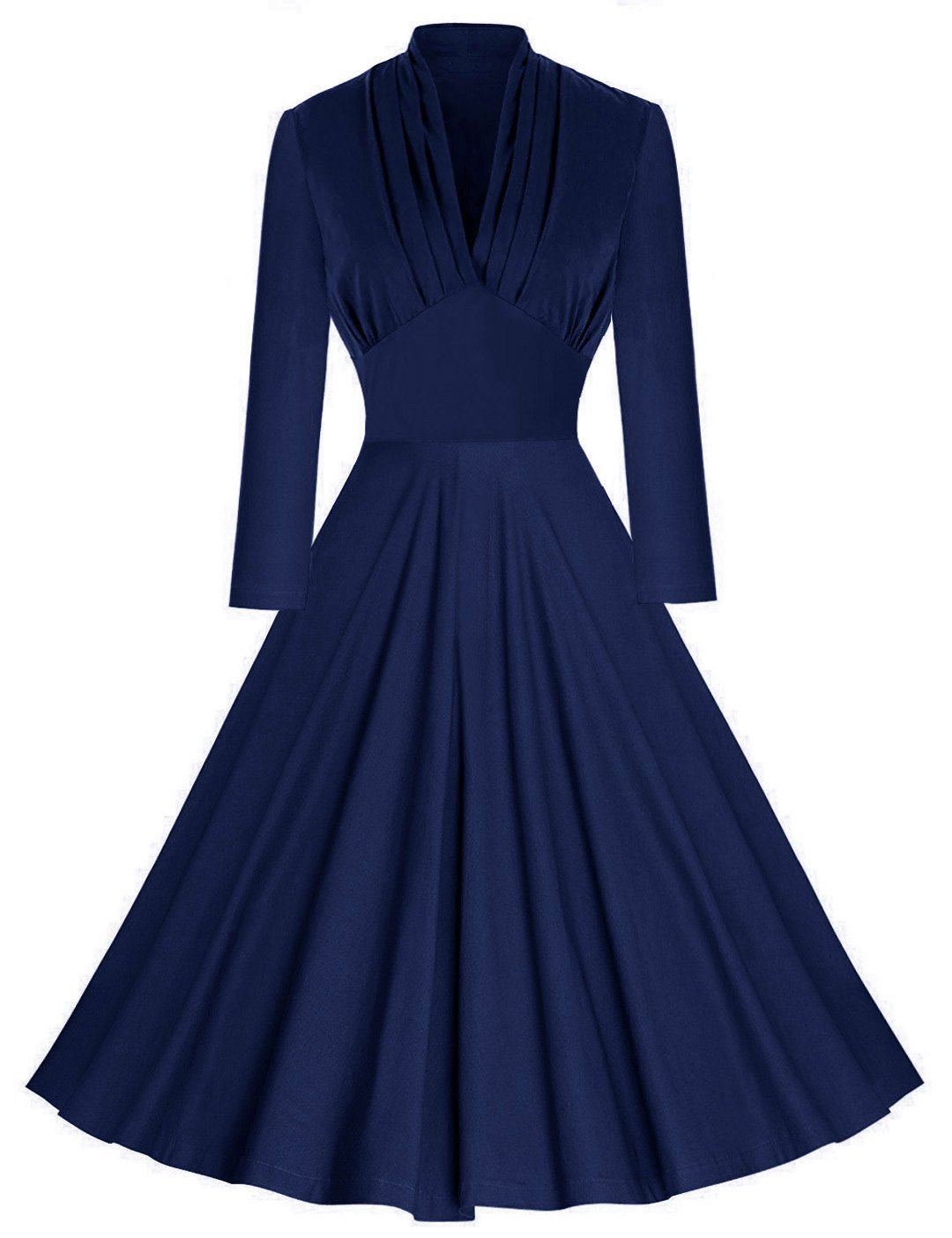 

Vintage Pleated Plunging Empire Waist Dress, Purplish blue