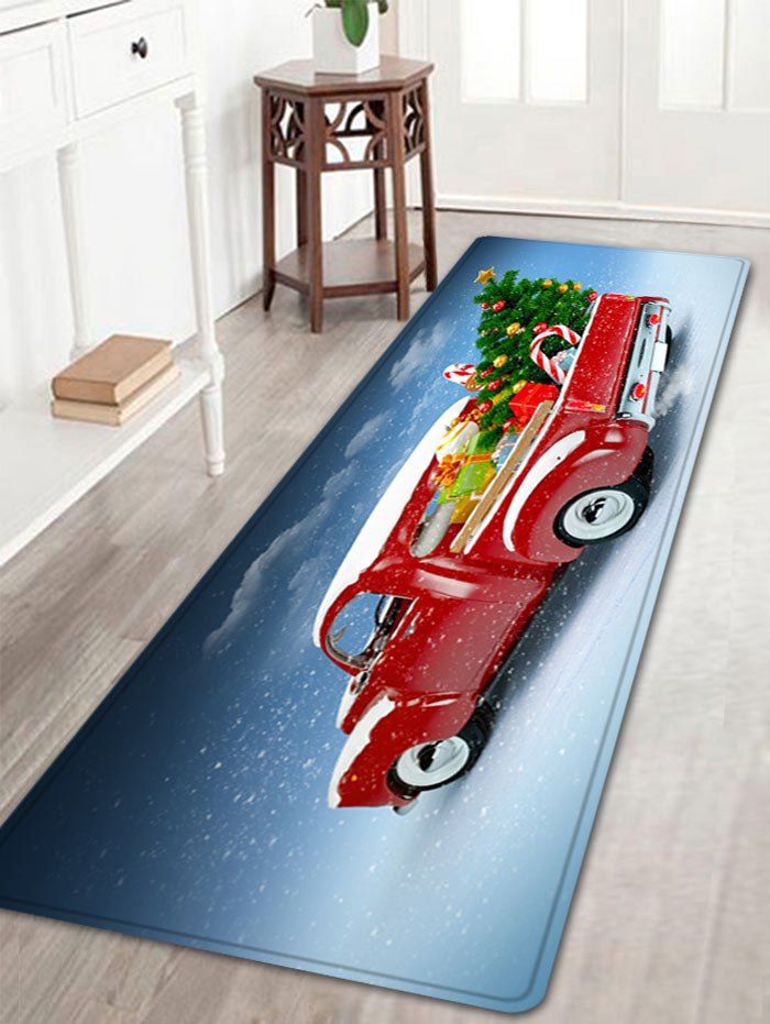 

Christmas Car Tree Pattern Anti-skid Water Absorption Area Rug, Red
