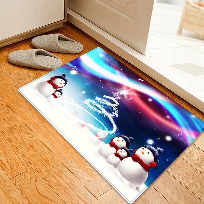 

Snowy Christmas Snowmen Pattern Anti-skid Water Absorption Area Rug, Colormix