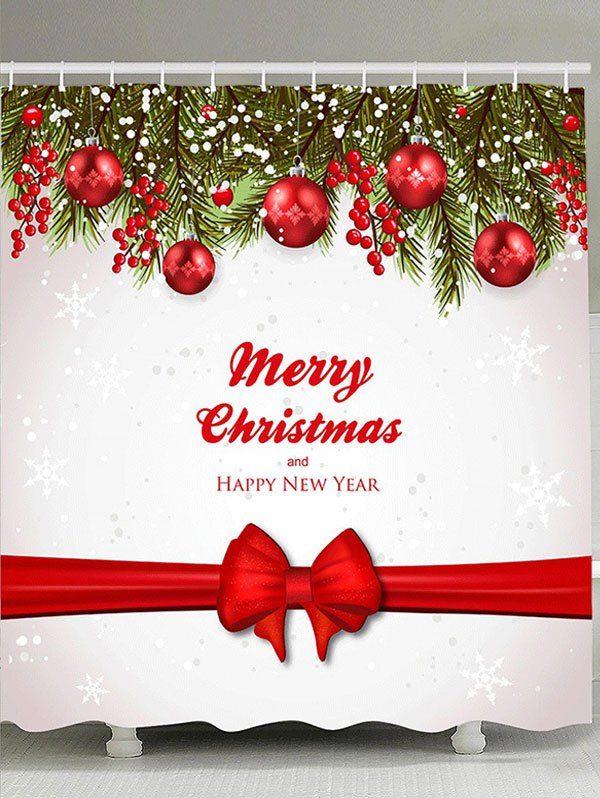 

Christmas Decorations Patterned Shower Curtain, Red and white