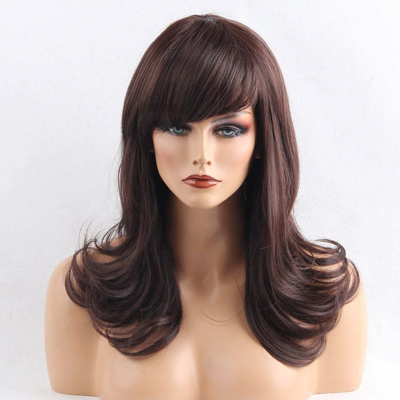 

Medium Inclined Bang Layered Curly Synthetic Wig, Brown