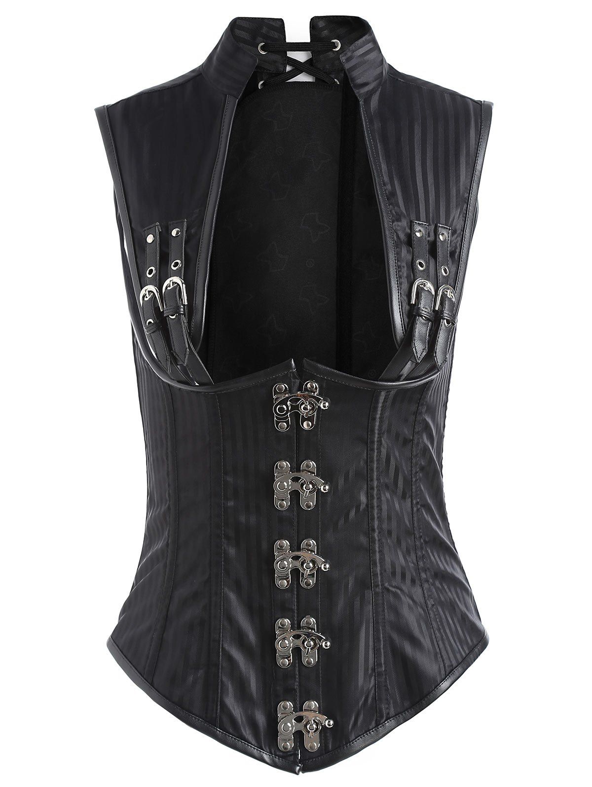 [35 OFF] Laceup Steampunk Striped Corset Vest Rosegal