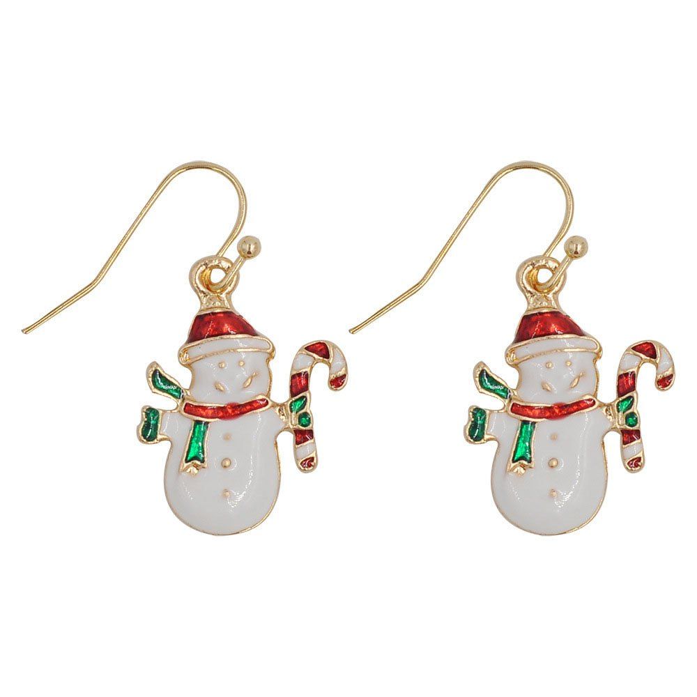 

Snowman Christmas Candy Cane Hook Earrings, White