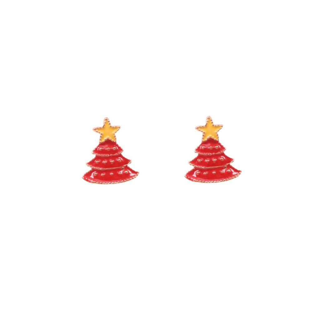 

Cute Christmas Tree Star Stud Earrings, Red