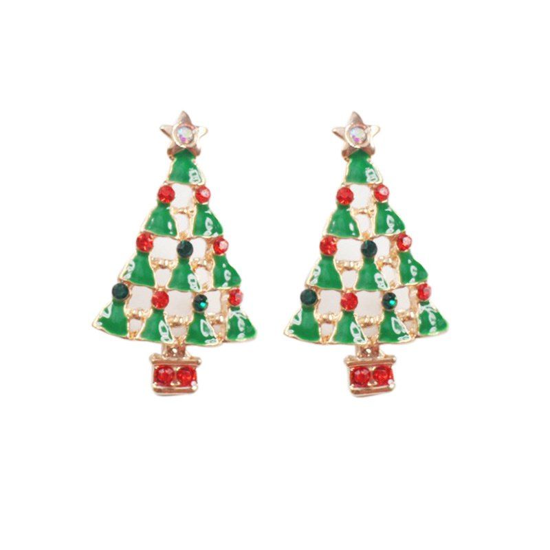 

Rhinestone Star Christmas Tree Stud Earrings, Green