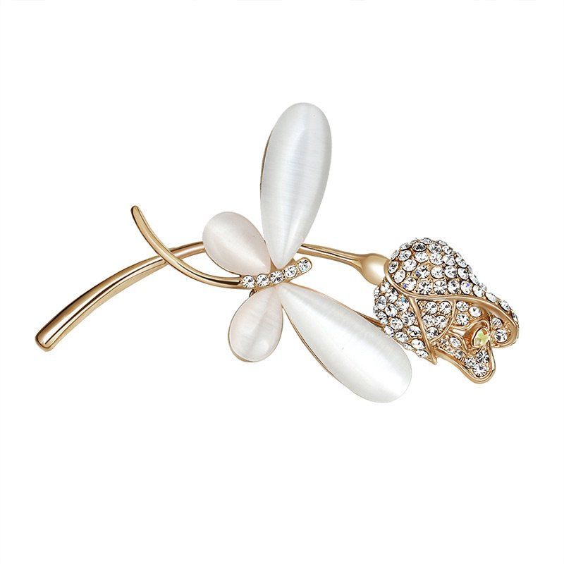 

Rhinestone Flower Butterfly Brooch, Golden