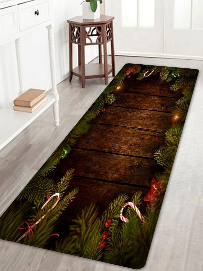 

Christmas Tree Woodgrain Pattern Anti-skid Water Absorption Area Rug, Brown
