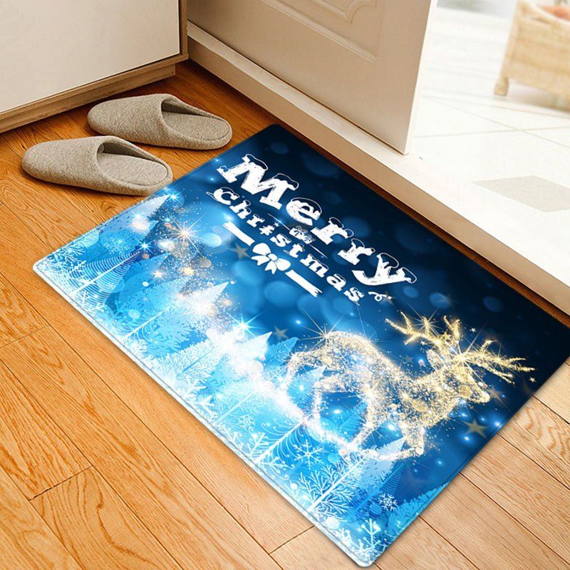 

Christmas Deer Forest Pattern Anti-skid Water Absorption Area Rug, Blue