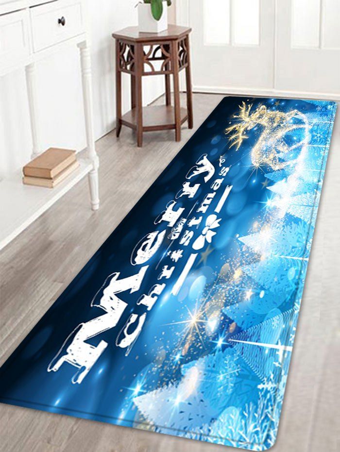 

Christmas Deer Forest Pattern Anti-skid Water Absorption Area Rug, Blue