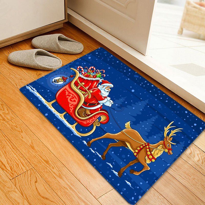 

Christmas Deer Sleigh Santa Pattern Anti-skid Water Absorption Area Rug, Colormix