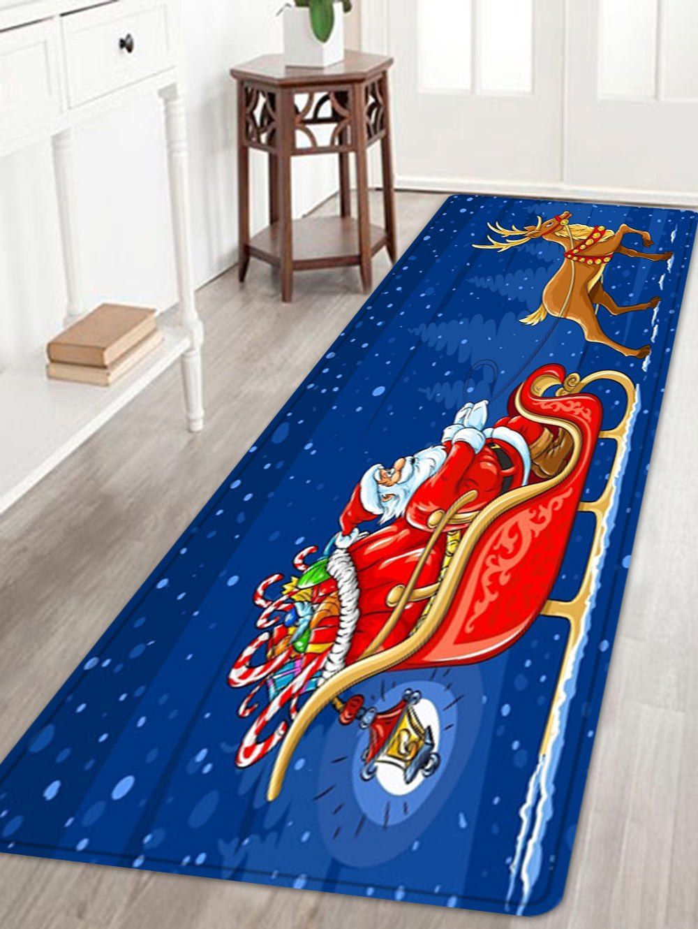 

Christmas Deer Sleigh Santa Pattern Anti-skid Water Absorption Area Rug, Colormix