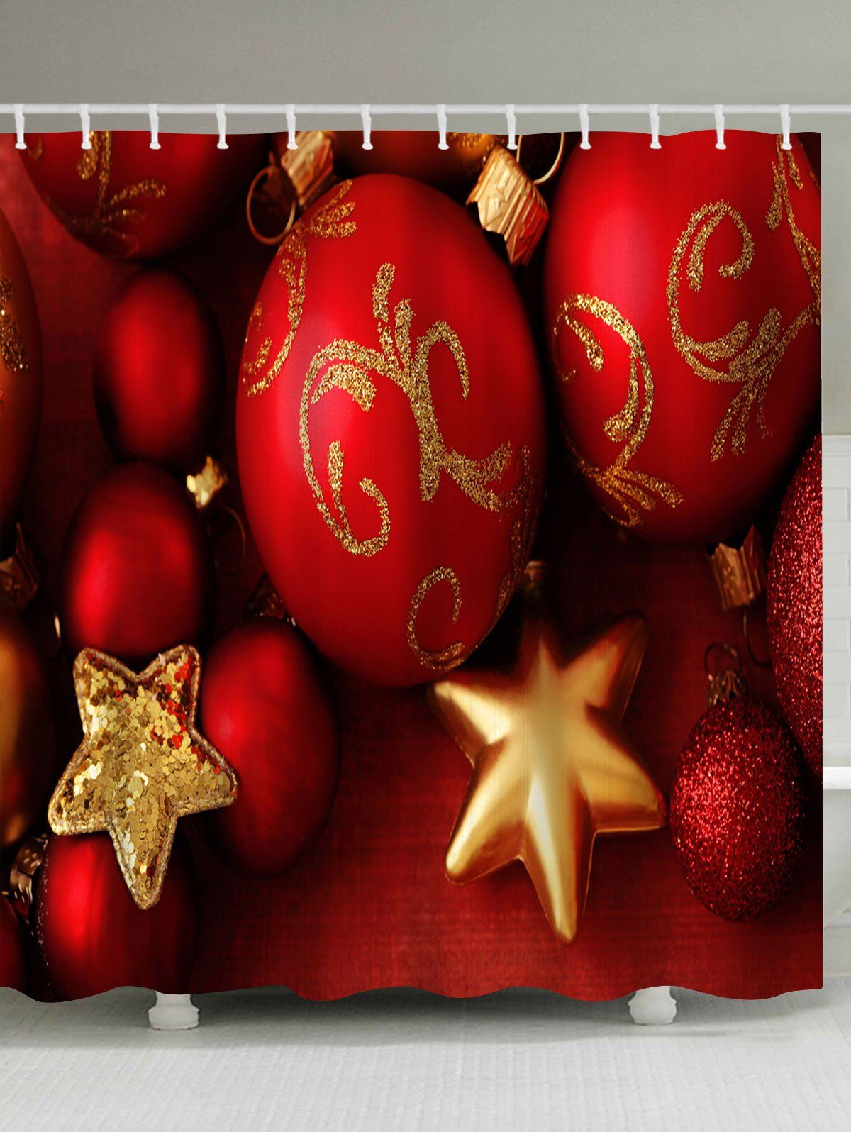 

Christmas Balls Printed Waterproof Polyester Bath Curtain, Red
