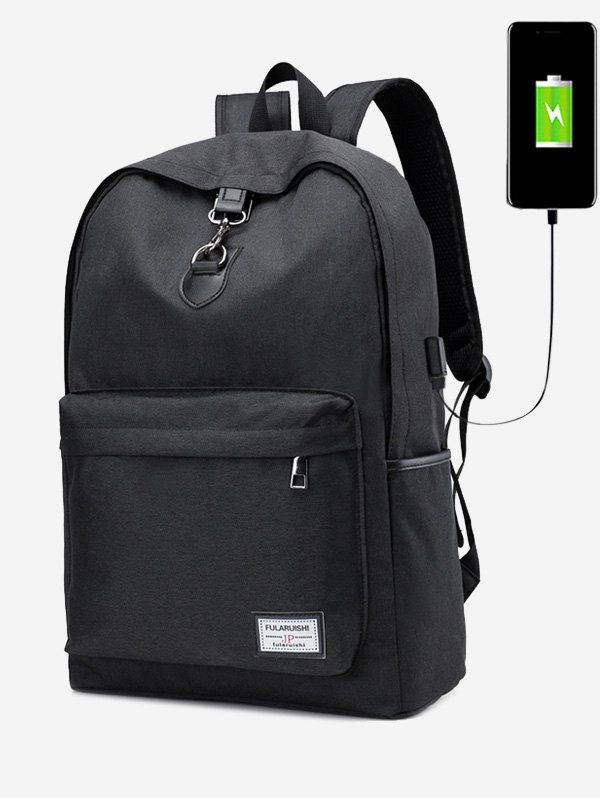 

USB Charging Port Metal Ring Backpack, Black