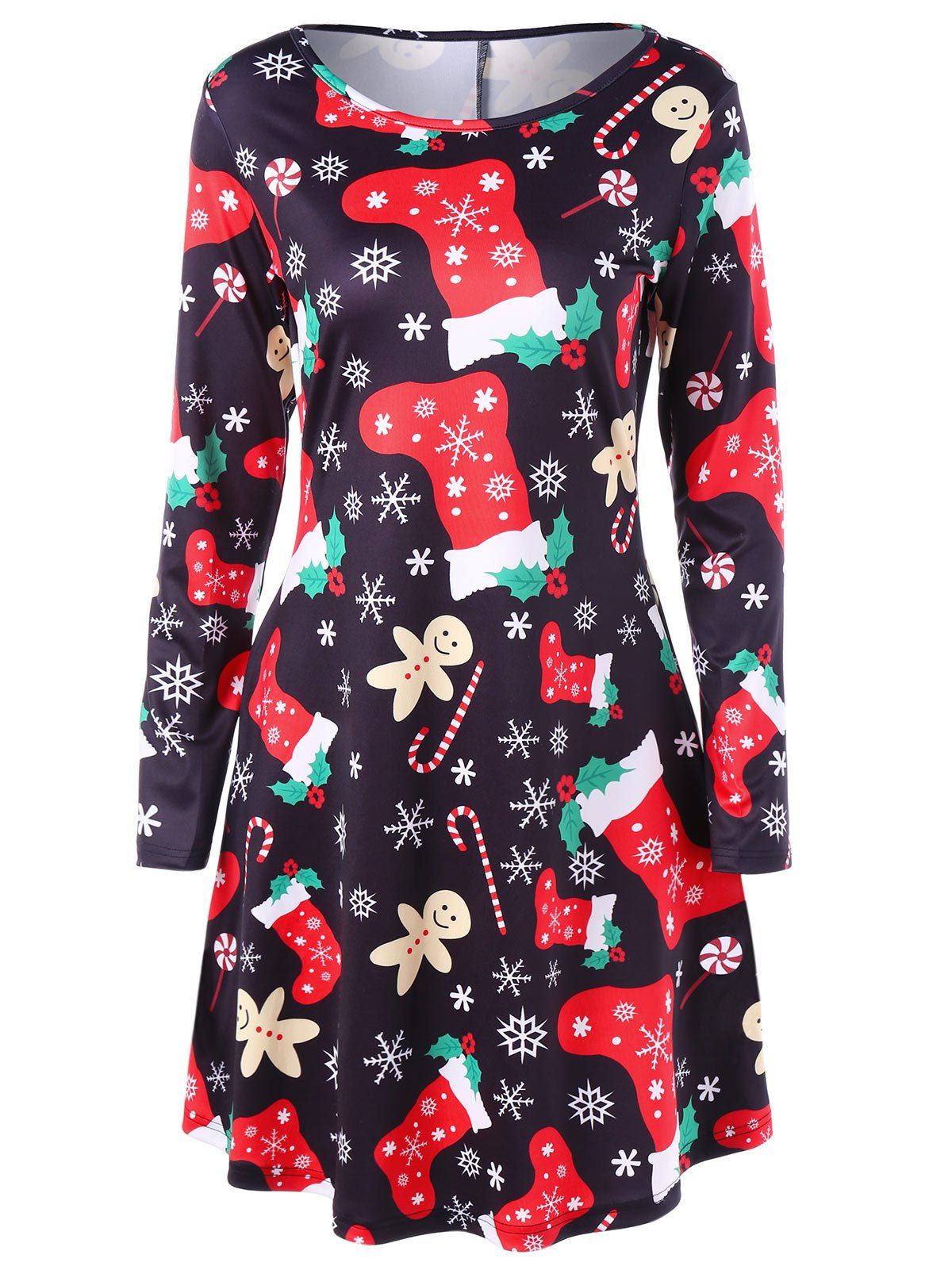 

Christmas Long Sleeve Flare Dress, Colormix