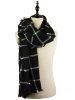 Vintage Checked Pattern Faux Wool Fringed Long Scarf -  