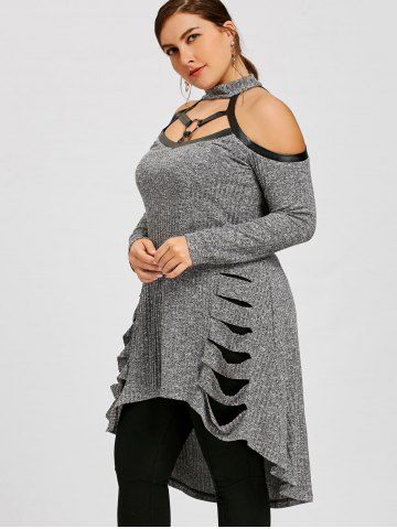 Túnica de Ombro Frio Rasgado Plus Size