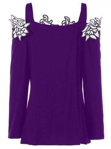 

Plus Size Cold Shoulder Embroidered Long Sleeve T-shirt, Purple