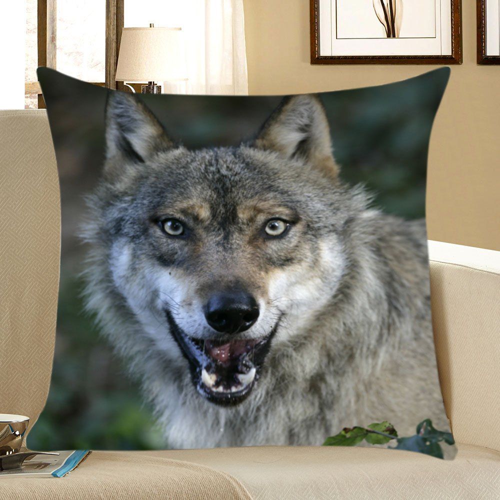 

Wolf Head Printed Decorative Pillow Case, Gray