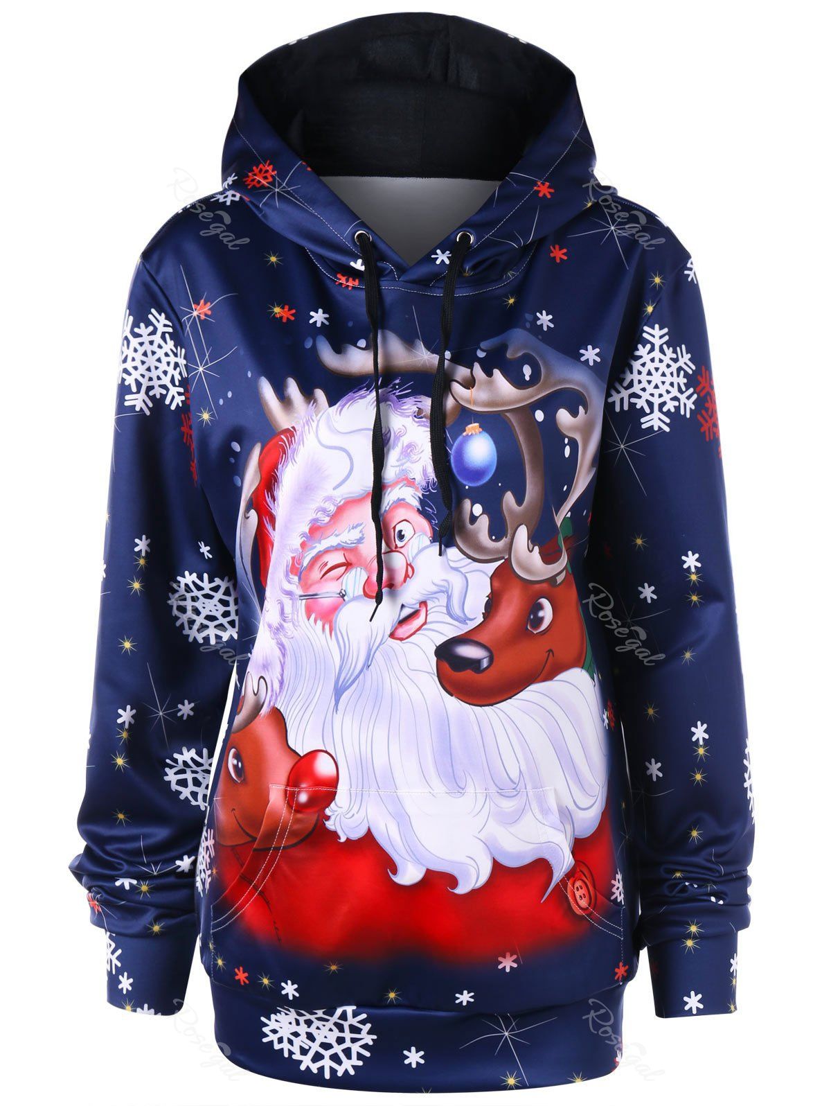 

Christmas Plus Size Kangaroo Pocket Tunic Hoodie, Deep blue