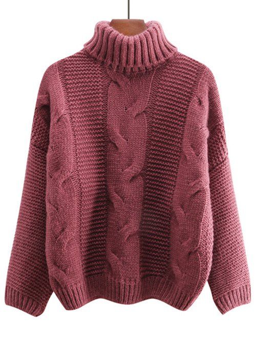 

Turtleneck Cable Knit Sweater, Brick-red