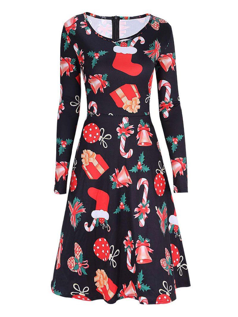 

Christmas Print Party Skater Dress, Black