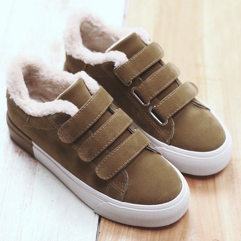 

Color Block Low Heel Fur Casual Shoes, Earthy