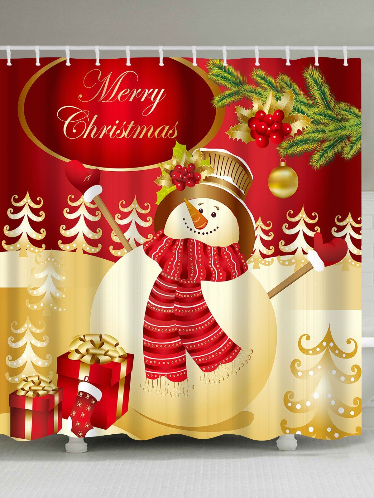 

Christmas Snowman Gifts Print Waterproof Bathroom Shower Curtain, Colormix