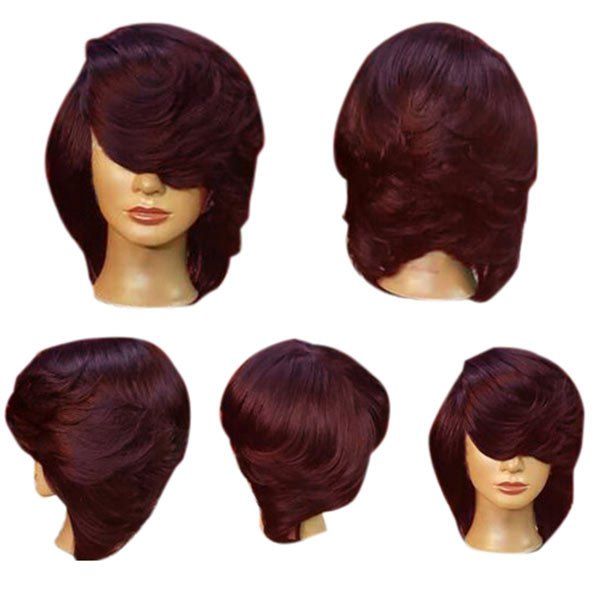 

Short Inclined Bang Straight Flip Feathered Bob Synthetic Wig, Wine red