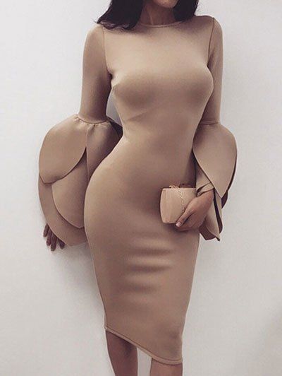 

Petal Sleeve Bodycon Dress, Khaki