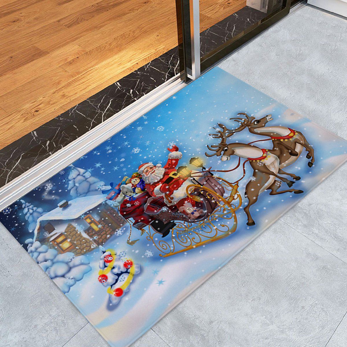 

Christmas House Santa Sleigh Pattern Anti-skid Water Absorption Area Rug, Colormix