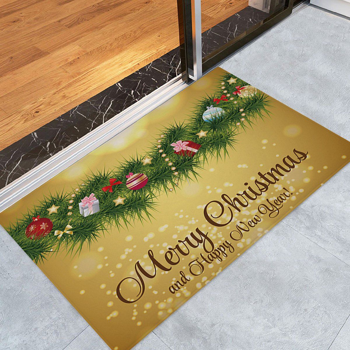 

Christmas Pine Branches Pattern Anti-skid Water Absorption Area Rug, Colormix