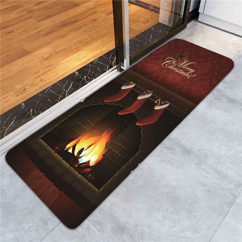 

Christmas Burning Fireplace Patterned Area Rug, Dark red