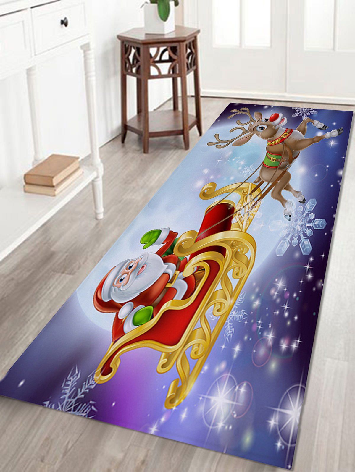 

Christmas Sled Print Fleece Skidproof Bath Mat, Colormix