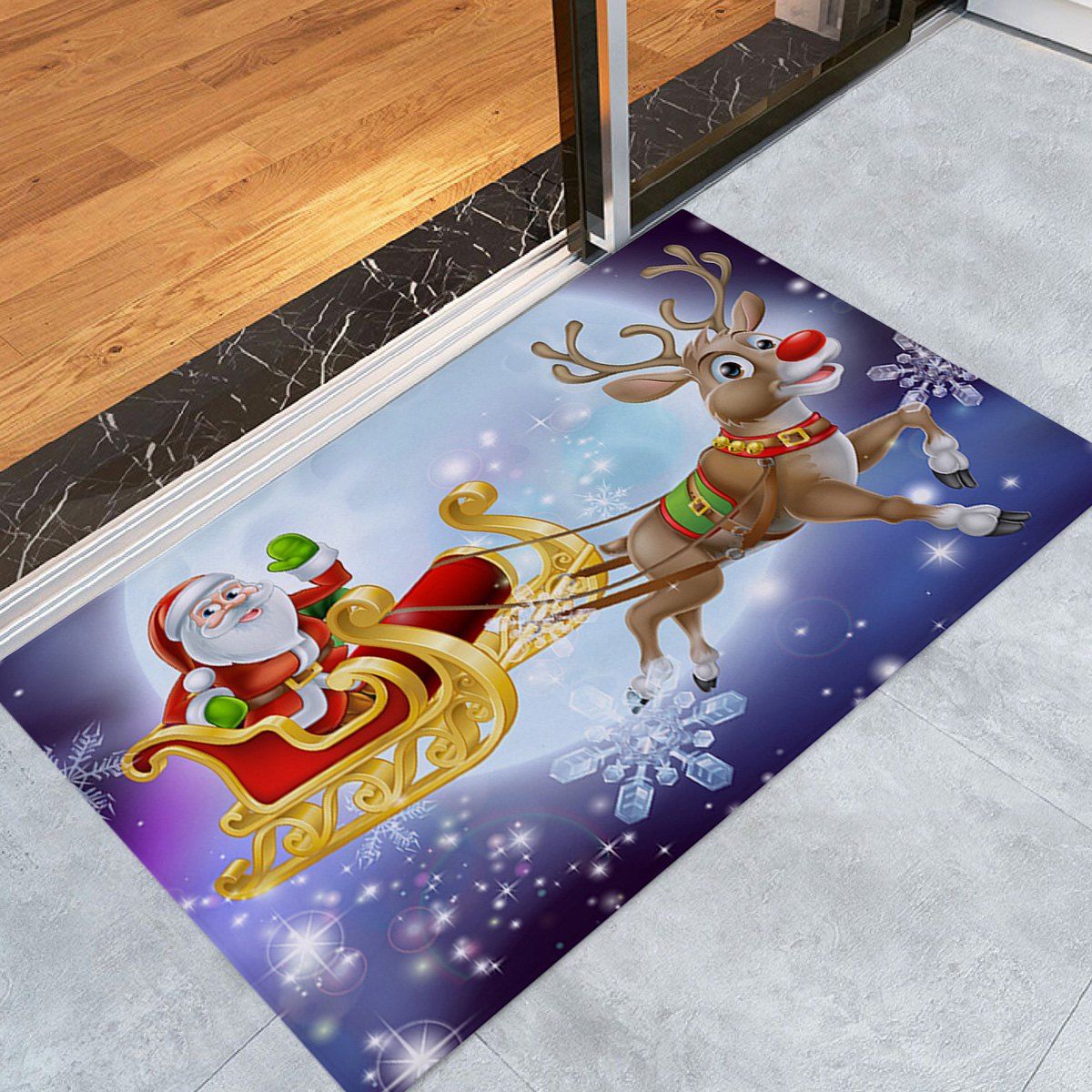 

Christmas Sled Print Coral Fleece Skidproof Bath Mat, Colormix