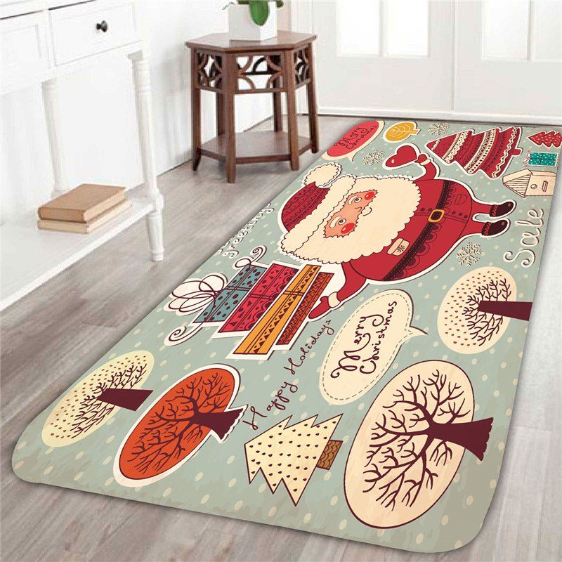 

Santa Claus And Trees Patterned Area Rug, Red and white
