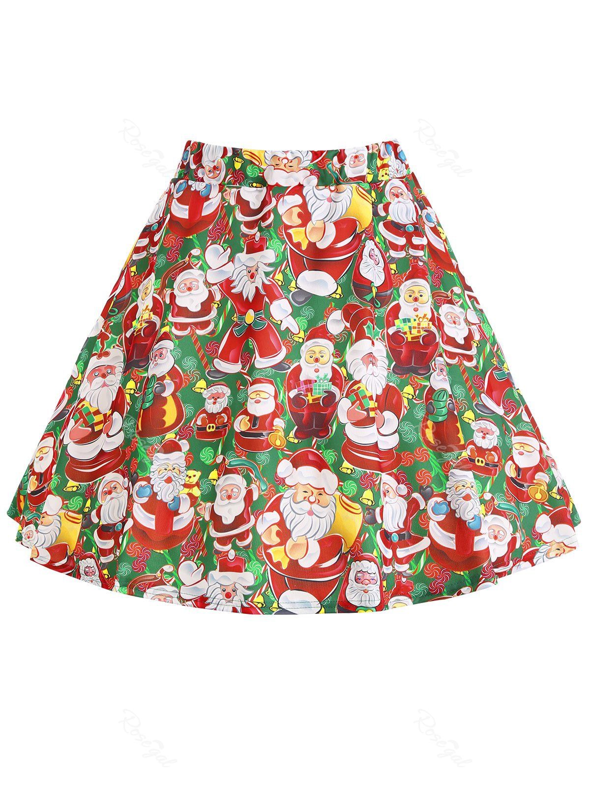 

Christmas Santa Claus Print Plus Size Skirt, Red and green