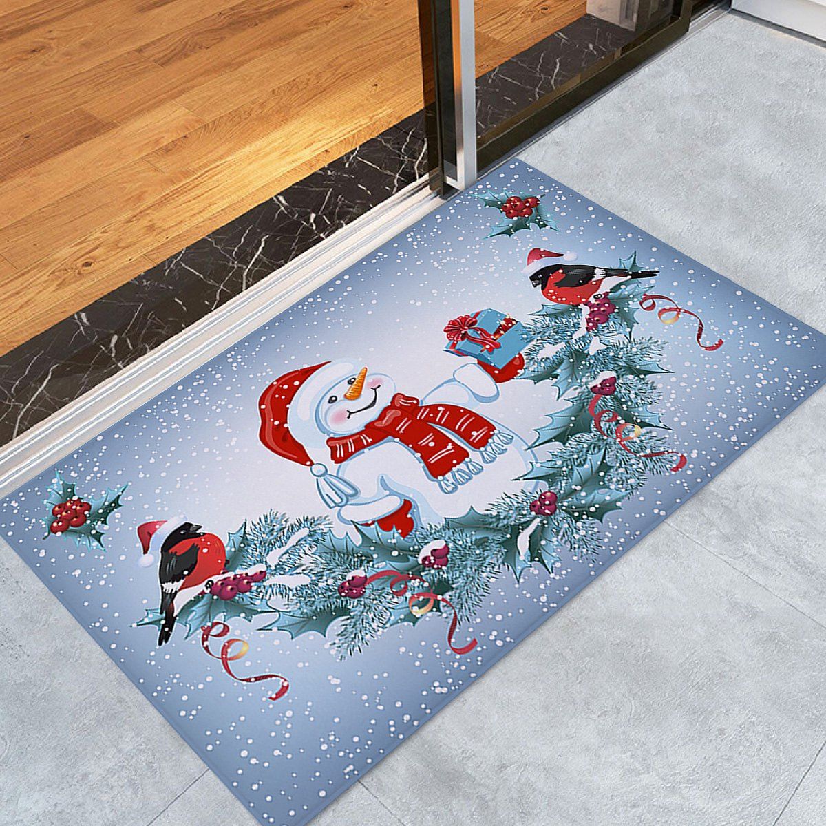 

Christmas Snowman Print Coral Fleece Antiskid Bath Rug, Colormix