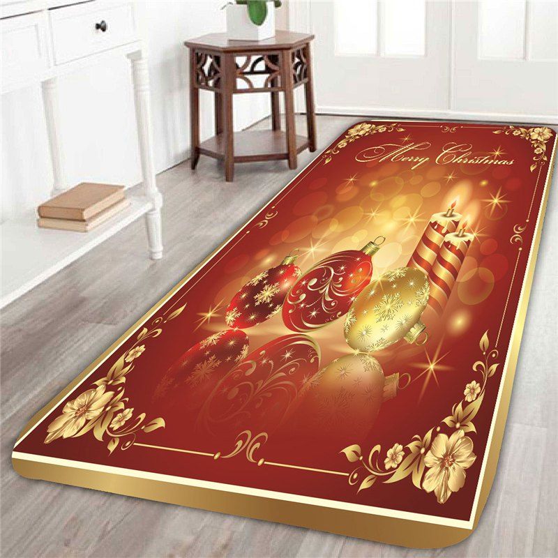 

Christmas Candles And Balls Patterned Area Rug, Red and golden