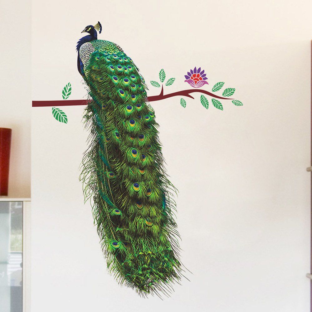 

Peacock Living Room Decorative PVC Removable Wall Sticker, Malachite green