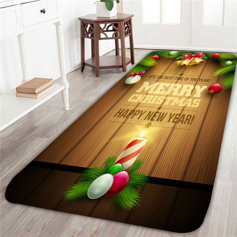 

Christmas Candle And Balls Pattern Indoor Area Rug, Colormix