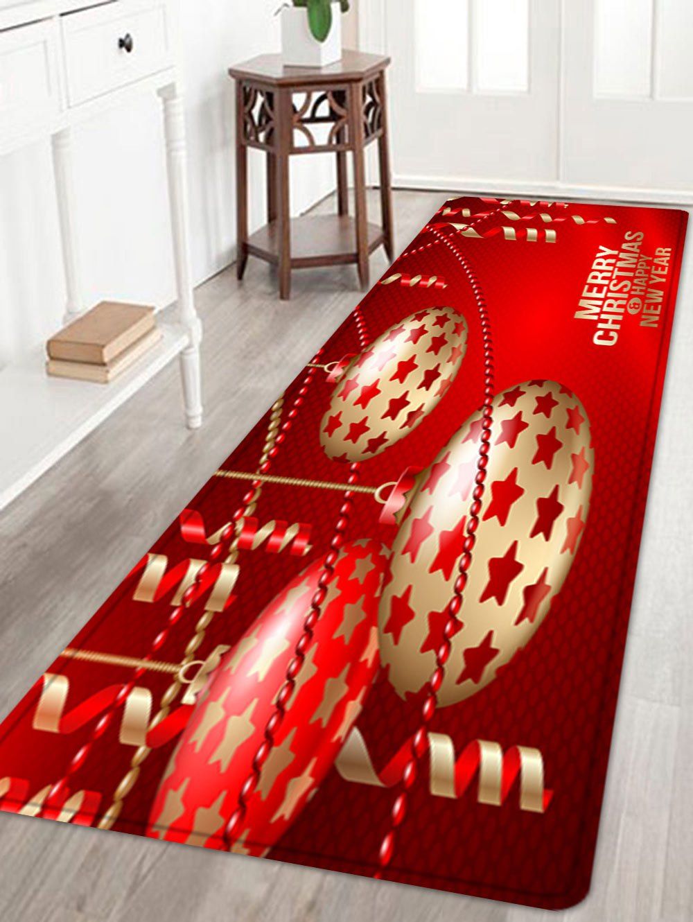 

Christmas Stars Baubles Pattern Anti-skid Water Absorption Area Rug, Red